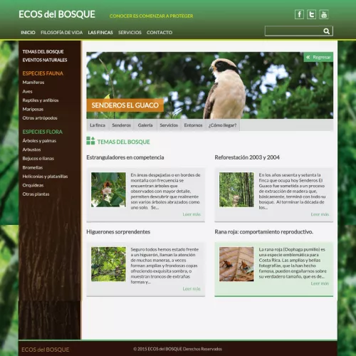 Página de principal de una Finca de Ecos Del Bosque