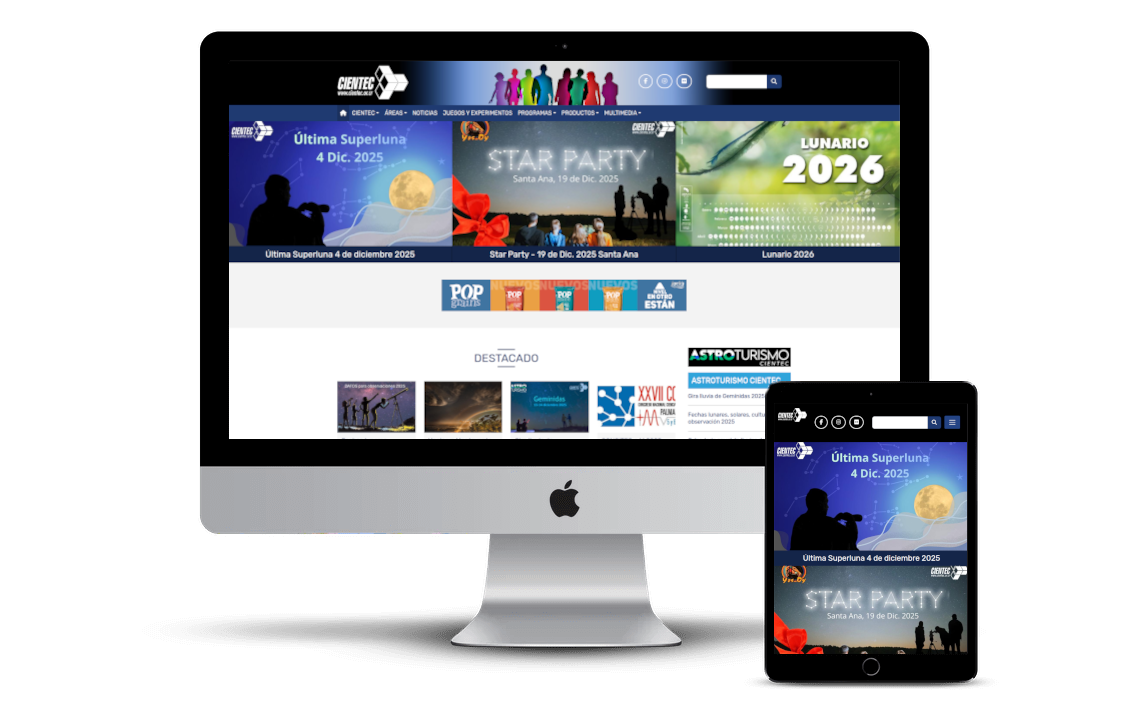 Vista de página web de cientec.or.cr desde imac y ipad.