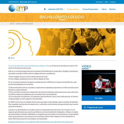 Página de información de un curso de Academia de Matemáticas AMP