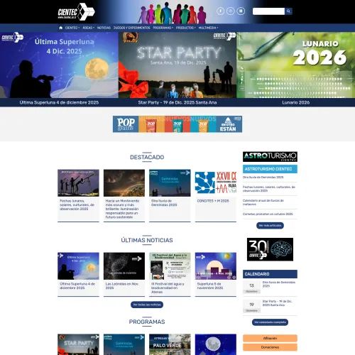 Diseño de página de inicio de cientec.or.cr