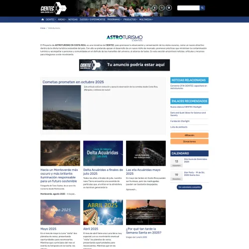 Diseño de listado de artículos de Astroturismo