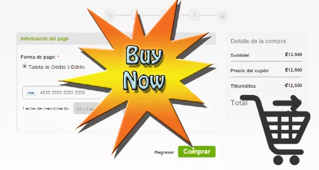 Captura de pantalla de pasarela de pago con el texto "Buy Now"